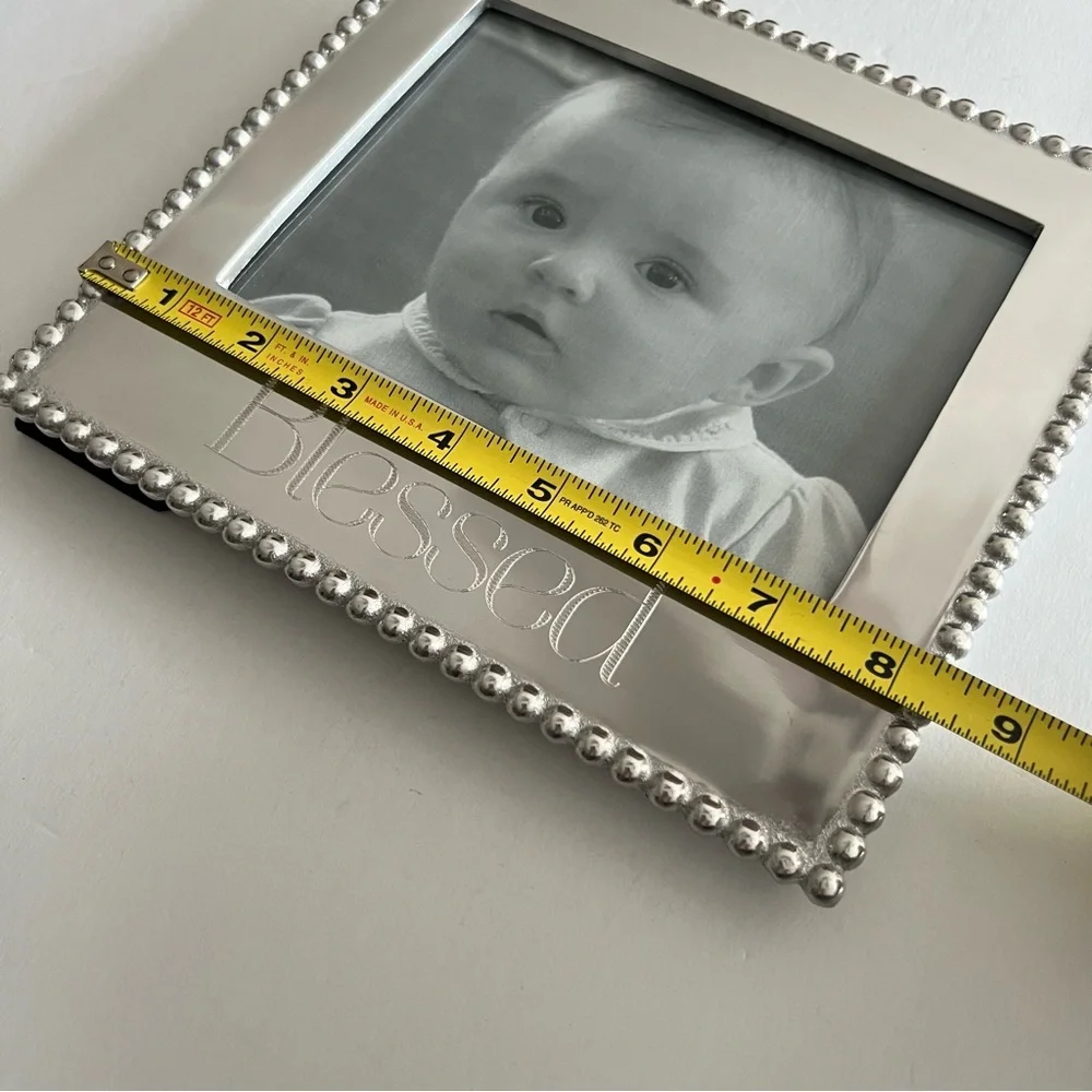 MARIPOSA SILVER BEADED PICTURE FRAME ‘BLESSED’ NWOT 8.75” x 7.75”